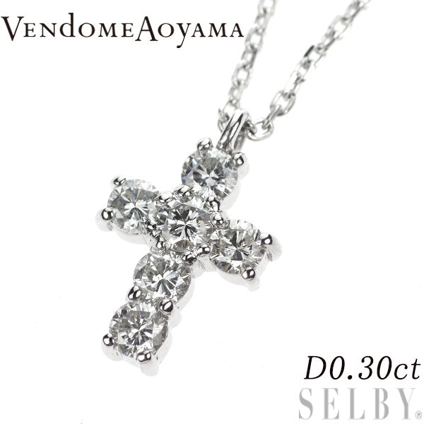 Vendome Aoyama Pt900/Pt850 Diamond Pendant Necklace 0.30ct Cross 