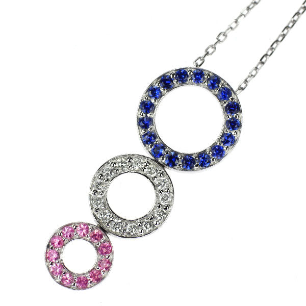 K14WG Pink/Blue Sapphire Diamond Pendant Necklace 0.30ct D0.15ct 