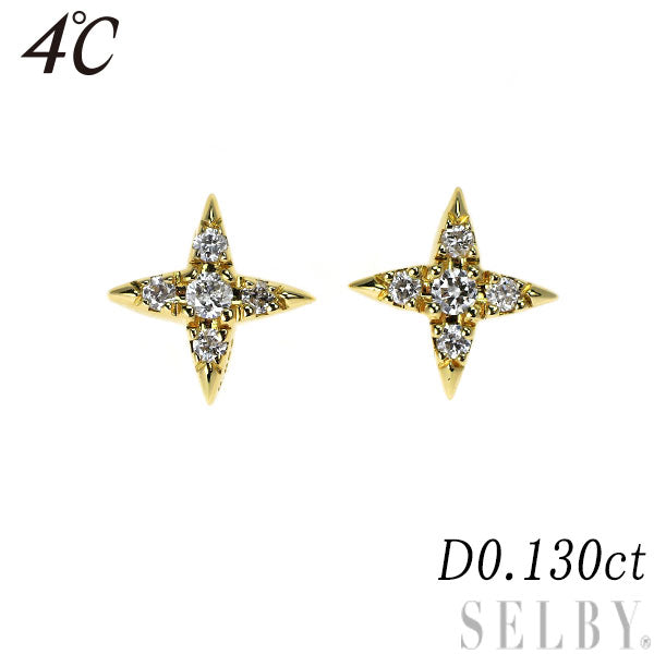 4℃ Pregence K18YG Diamond Earrings 0.130ct 