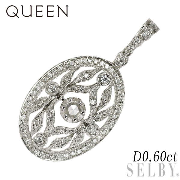 Queen K18WG Rose Cut/Round Diamond Pendant Top 0.60ct 