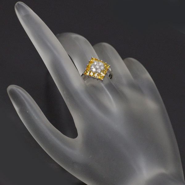 K18WG イエローサファイア ダイヤモンド リング 1.38ct D0.50ct