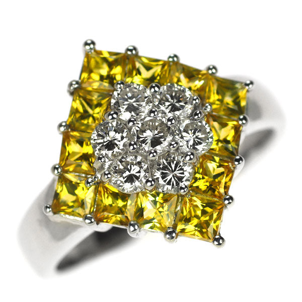 K18WG Yellow Sapphire Diamond Ring 1.38ct D0.50ct 