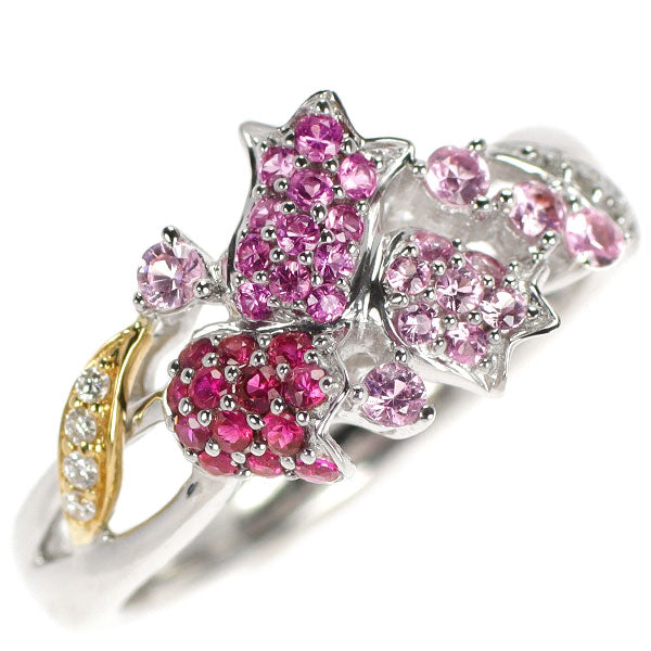 Masumi Kasahara K18YG/WG Pink Sapphire Ruby Diamond Ring 0.30ct R0.10ct D0.03ct Flower 