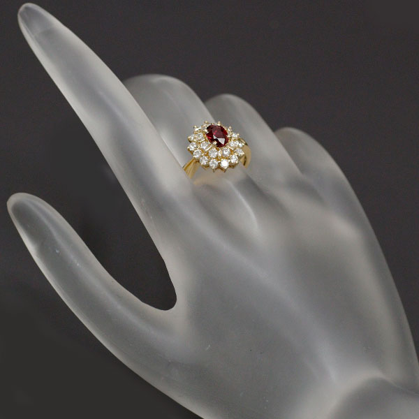 K18YG Ruby Diamond Ring 0.76ct D0.83ct 