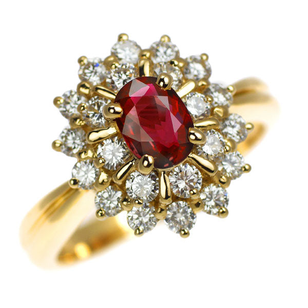 K18YG Ruby Diamond Ring 0.76ct D0.83ct 