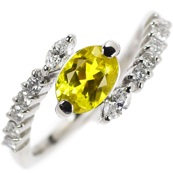 Pt900 Yellow Tourmaline Diamond Ring 0.88ct D0.35ct 