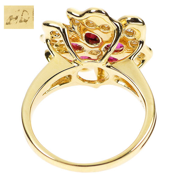 Queen K18YG Ruby Diamond Ring Flower 