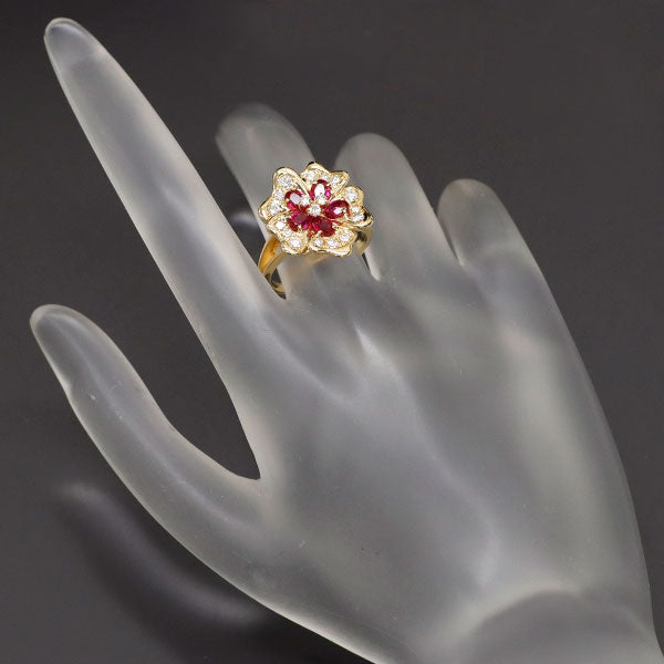 Queen K18YG Ruby Diamond Ring Flower 