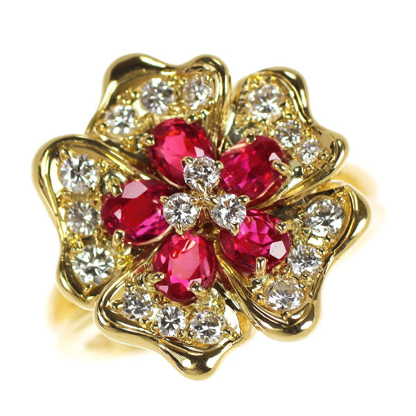 Queen K18YG Ruby Diamond Ring Flower 