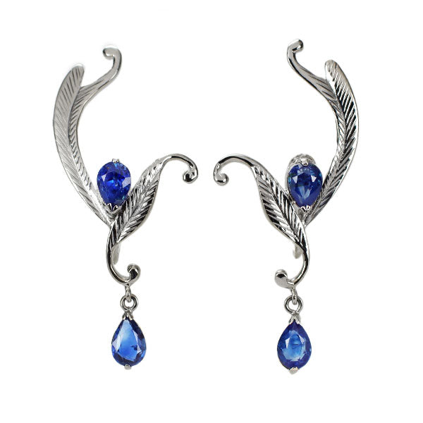 K18WG pear-shaped sapphire earrings 