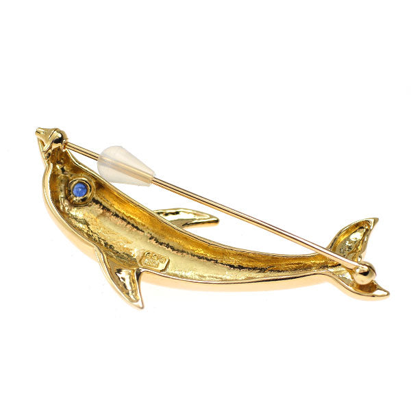 K18YG Sapphire Brooch 0.09ct Dolphin 