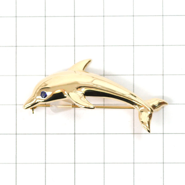 K18YG Sapphire Brooch 0.09ct Dolphin 