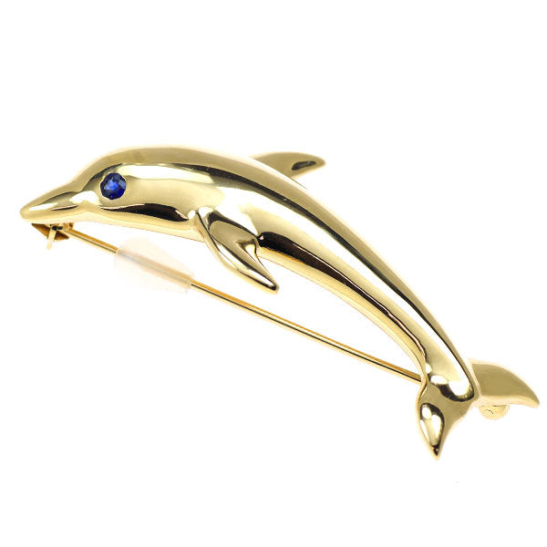 K18YG Sapphire Brooch 0.09ct Dolphin 