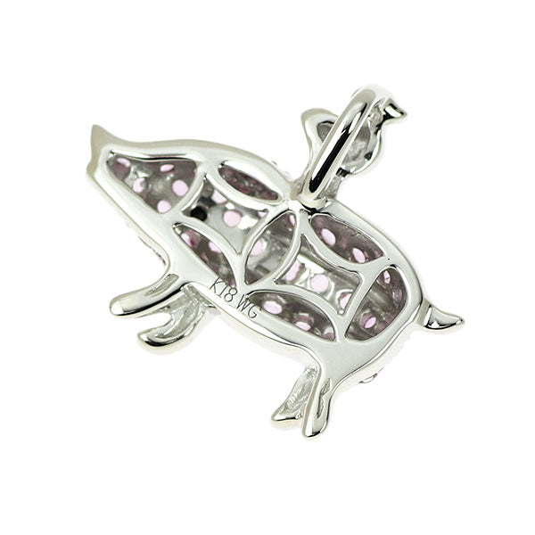 K18WG Pink Sapphire Diamond Pendant Top Pig and Little Bird 