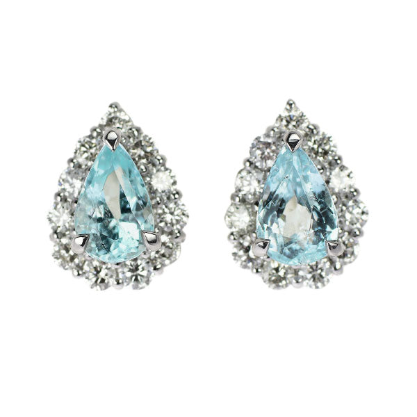 Rare Pt900 Pear Shape Paraiba Tourmaline Diamond Earrings 1.06ct D0.44ct 