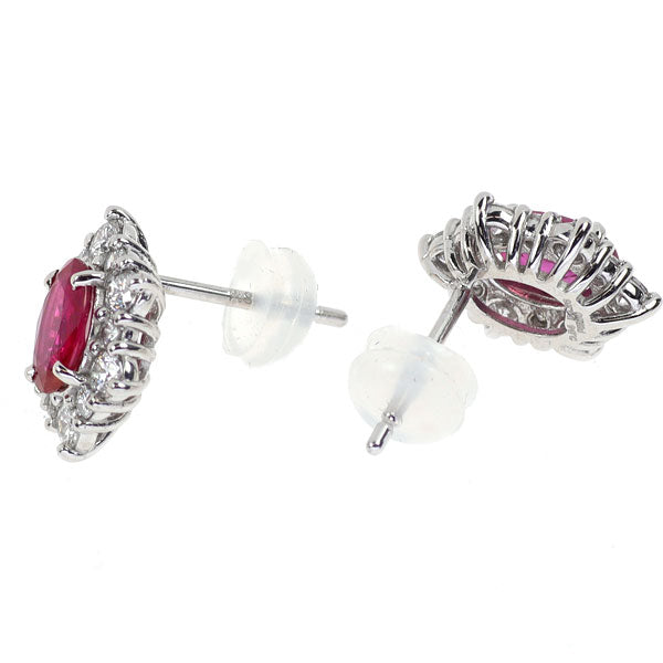 Pt900 Ruby Diamond Earrings 0.95ct D0.52ct 