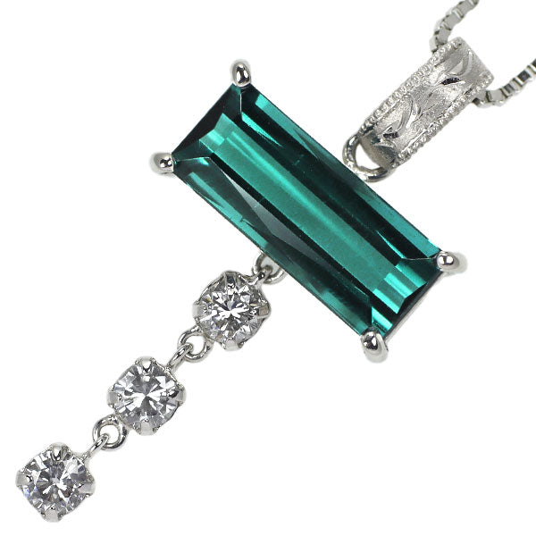 Pt Indicolite Tourmaline Diamond Pendant Necklace 2.19ct D0.26ct 