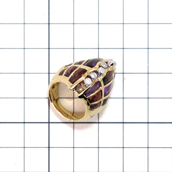 カラッチ K18YG/Pt900 アメジスト/ガーネット ダイヤモンド リング 14.8ct D0.37ct