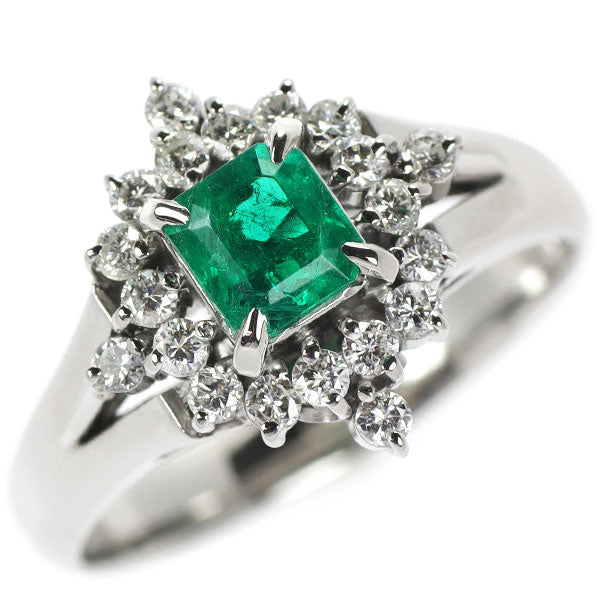 Pt900 Emerald Diamond Ring 0.47ct D0.33ct 