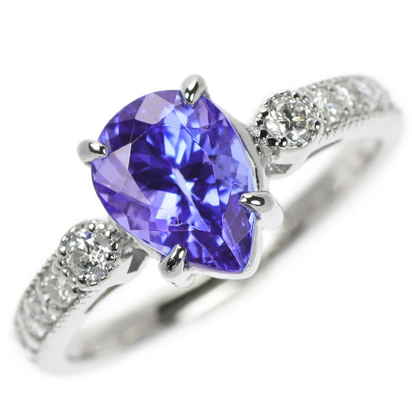 Pt900 Pear Shape Tanzanite Diamond Ring 2.02ct D0.25ct 