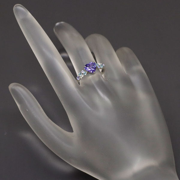 Pt900 Heart Shape Tanzanite Blue Topaz Diamond Ring 1.12ct BT0.16ct TZ0.11ct D0.03ct 