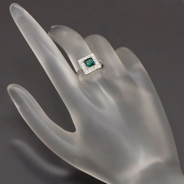 Pt900 Green Tourmaline Diamond Ring 0.68ct D0.16ct 