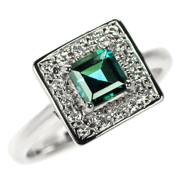 Pt900 Green Tourmaline Diamond Ring 0.68ct D0.16ct 