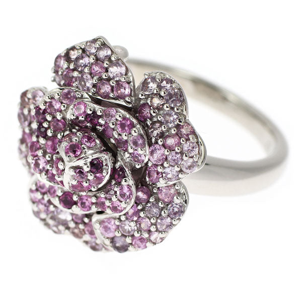 K18WG Pink Sapphire Garnet Ring 1.35ct G0.22ct Flower 