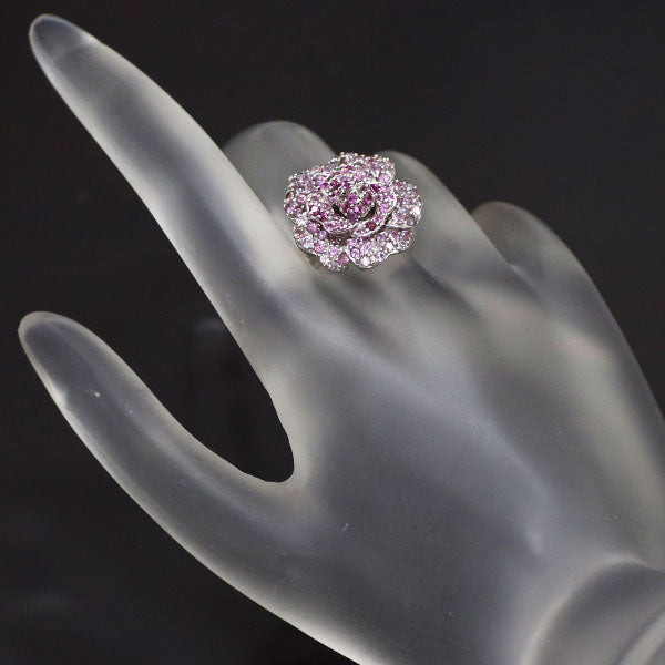 K18WG Pink Sapphire Garnet Ring 1.35ct G0.22ct Flower 