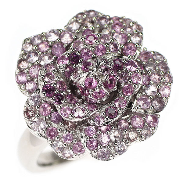 K18WG Pink Sapphire Garnet Ring 1.35ct G0.22ct Flower 