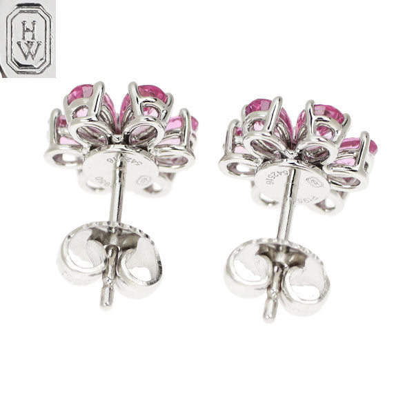 Harry Winston Pt950 Pink Sapphire Diamond Earrings "Forget Me Not" 《Selby Ginza Store》 