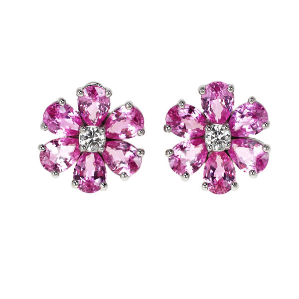 Harry Winston Pt950 Pink Sapphire Diamond Earrings "Forget Me Not" 《Selby Ginza Store》 