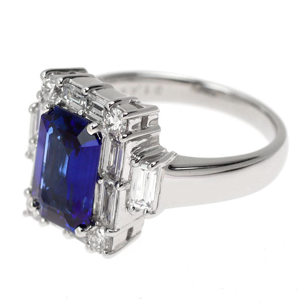 Pt900 エメラルドカット サファイア ダイヤモンド リング 3.01ct D1.45ct