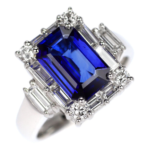 Pt900 エメラルドカット サファイア ダイヤモンド リング 3.01ct D1.45ct