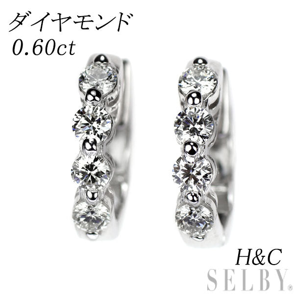 K18WG H&C ダイヤモンド ピアス 0.60ct フープ