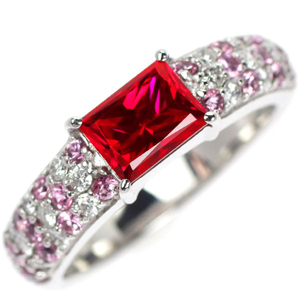 Cresamber K18WG Recrystallized Ruby Pink Sapphire Diamond Ring 1.08ct PS0.22ct D0.27ct 