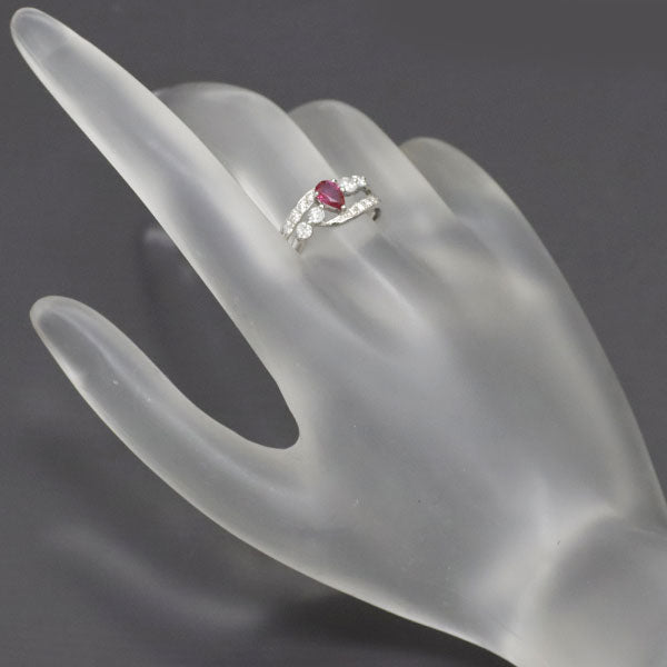 Pt900 Pear Shape Ruby Diamond Ring 0.40ct D0.43ct 