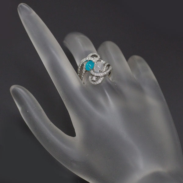 K18WG Blue Opal Moonstone Diamond Ring 0.37ct M0.81ct D0.60ct 