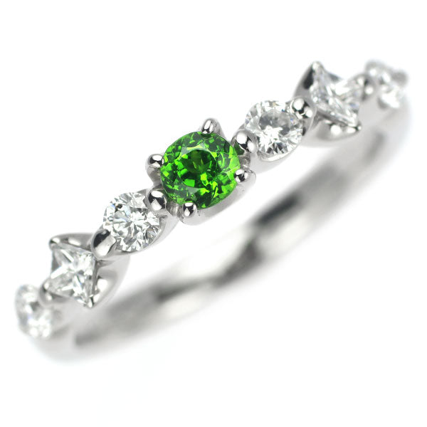 Rare Pt900 Demantoid Garnet Diamond Ring 0.187ct D0.37ct 