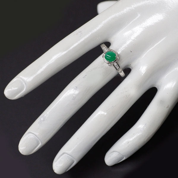 Pt900 Oval Cabochon Jade Diamond Ring 1.11ct D0.05ct 