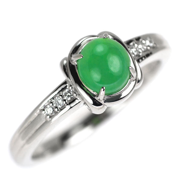 Pt900 Oval Cabochon Jade Diamond Ring 1.11ct D0.05ct 