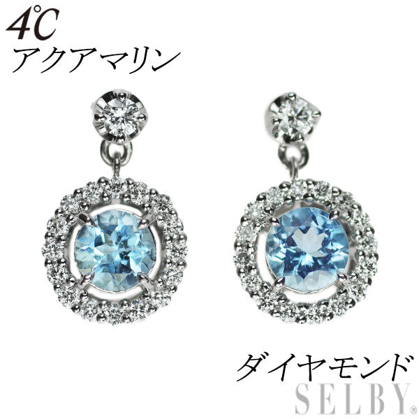 4℃ Pt900 Aquamarine Diamond Earrings 