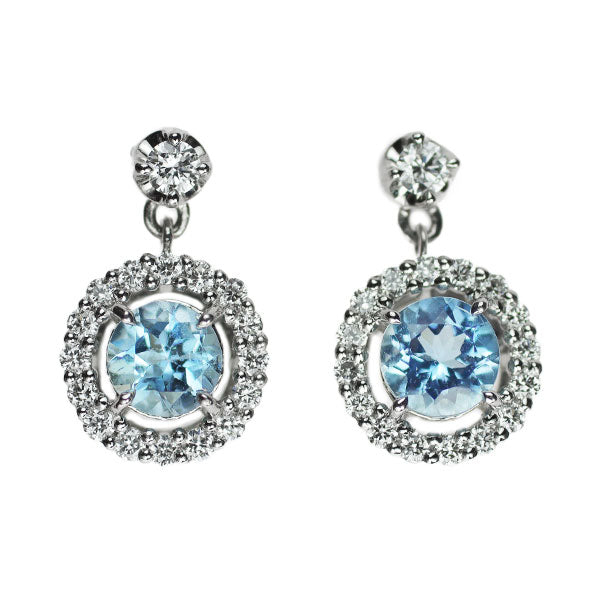 4℃ Pt900 Aquamarine Diamond Earrings 