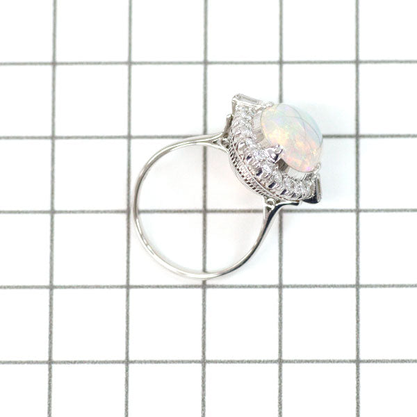 Pt800 オパール ダイヤモンド リング 3.77ct D0.90ct 陽刻ヴィンテージ 千本透かし