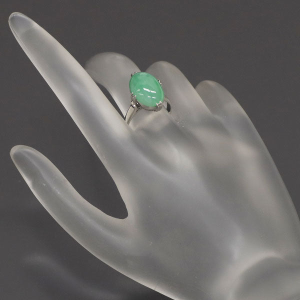 Pt850 jade ring 7.77ct engraved vintage product Senbon fretwork 