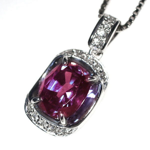 クレサンベール/京セラ 希少 K18WG 再結晶 アレキサンドライト ダイヤモンド ペンダントネックレス 2.31ct D0.12ct