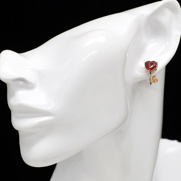 K18YG Impregnated Heart Shape Ruby Earrings 4.081ct 