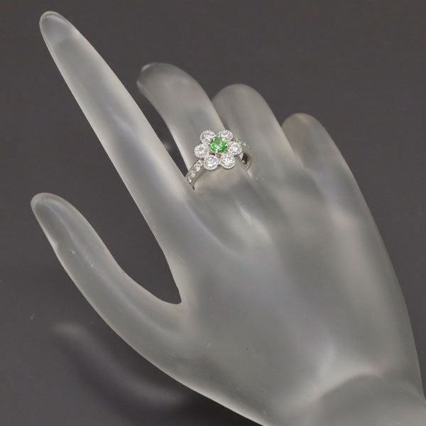 Rare Pt900 Demantoid Garnet Diamond Ring 0.35ct D0.89ct Flower 