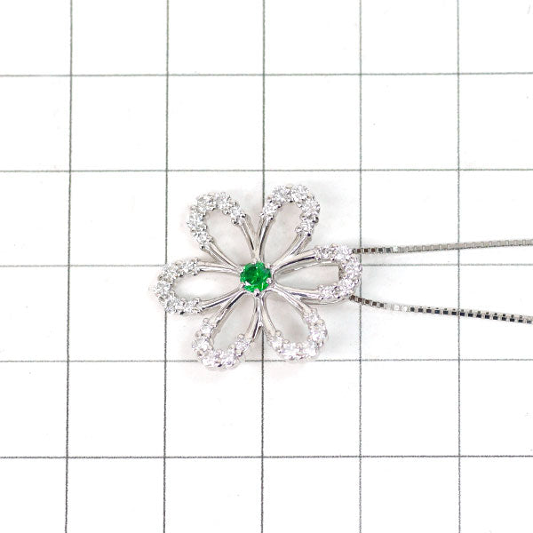 Rare Pt Demantoid Garnet Diamond Pendant Necklace 0.13ct D0.51ct Flower 