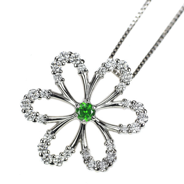 Rare Pt Demantoid Garnet Diamond Pendant Necklace 0.13ct D0.51ct Flower 